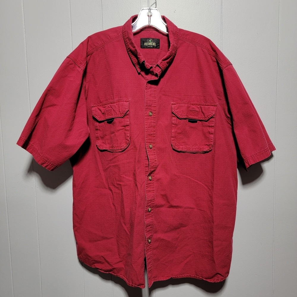 Red Head Mens Red Short Sleeve Button Up Shirt for Fishing Fisherman Size XL
